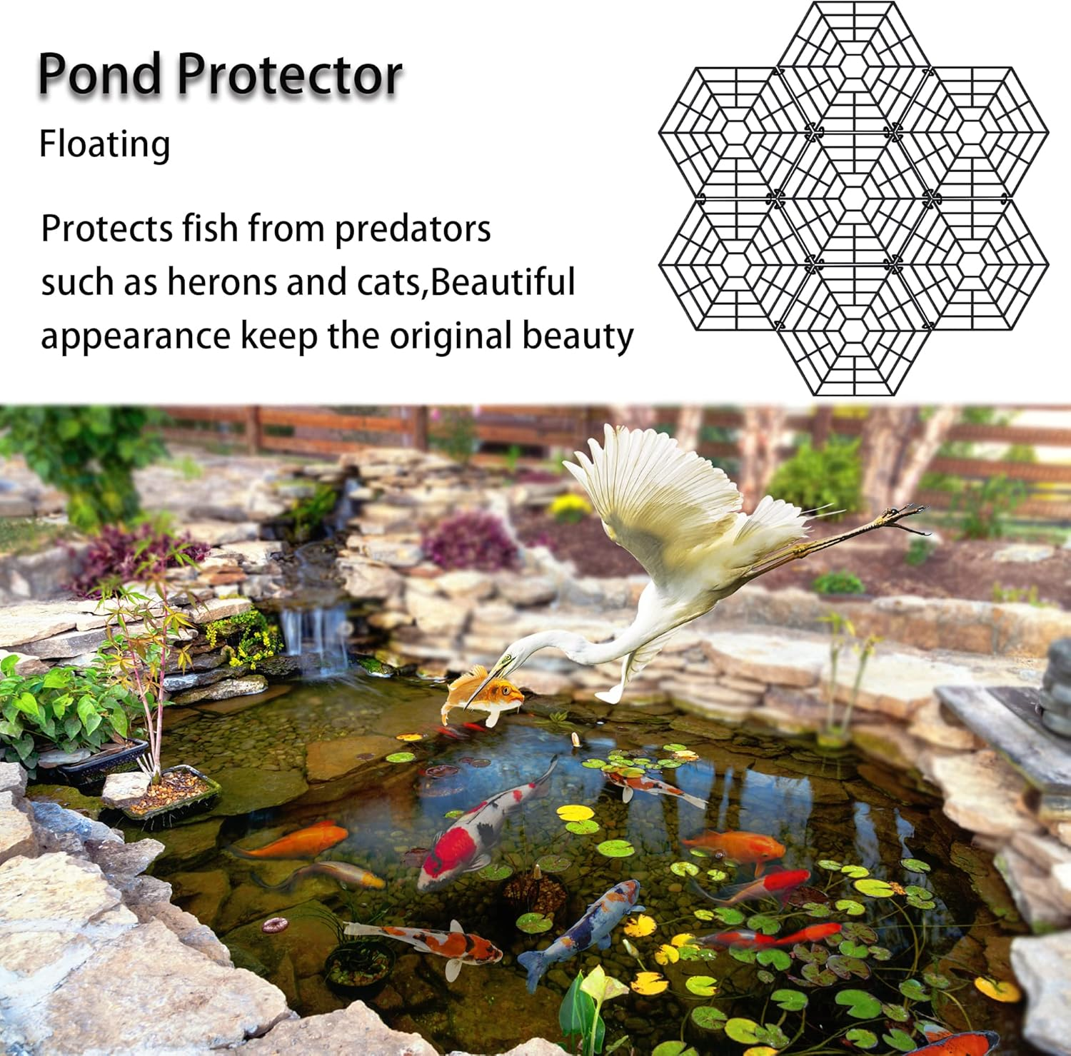 Pond Protectors - Pack of 20 Lightweight Plastic Floating Net Rings Protective Cover Net Heron & Cats Deterrent, Black image number 3