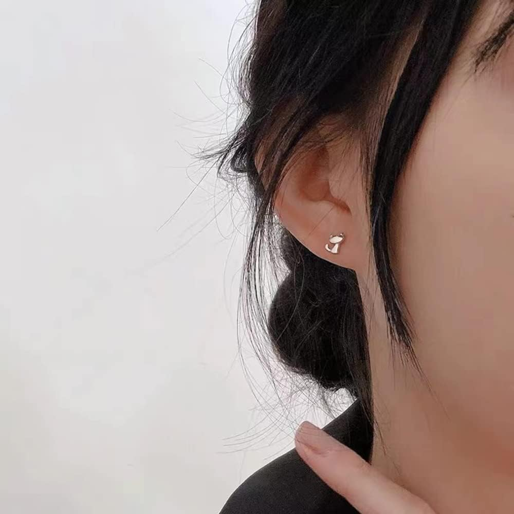 Cute Cat Stud Earrings S925 Sterling Silver Minimalist Lovely Pet Animal Tiny Cartilage Earring Ear Studs Piercing Hypoallergenic Jewelry Gifts for Women Girls image number 4