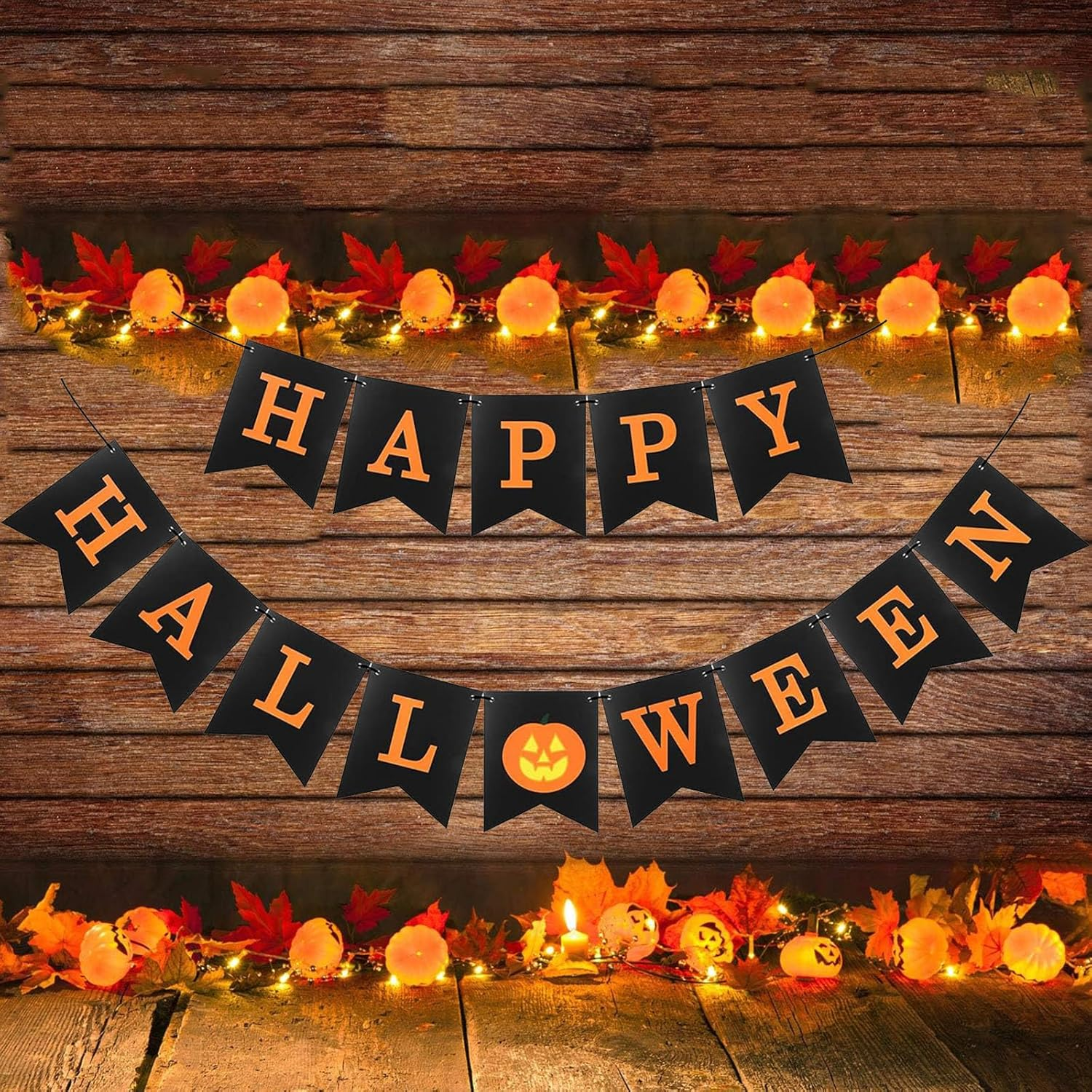 Halloween Banner Orange and Black Halloween Bunting Banner Garland Happy Halloweens Party Decorations Hanging Halloweens Party Favors Supplies image number 4