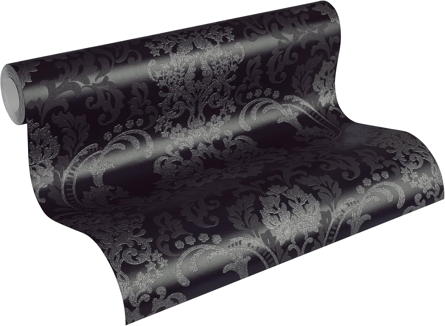 A.S. Cr&eacute;ation Black & White Non-Woven Wallpaper with Ornaments 0.53 X 10.05 M - Black, Silver - Baroque Wallpaper Made in Germany - 361663 image number 4