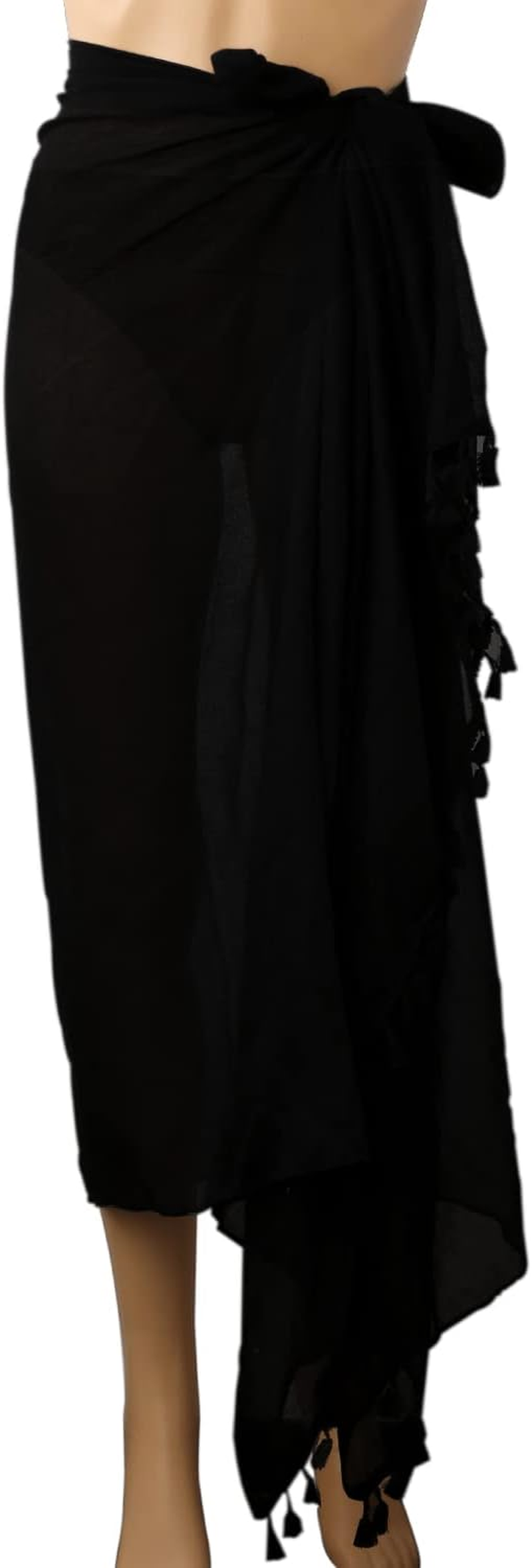 LUTER Women Beach Sarong, Stylish Wrap Pareo with Tassel Soft Swimsuit Cover up Skirt Sarong Wrap for Women Summer Beach (Black), Black, M image number 4
