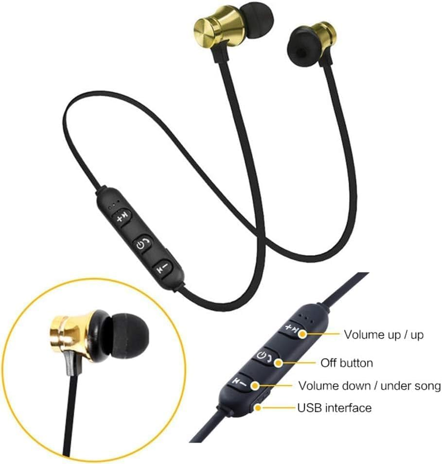 Wwyan 2Pcs Black Earphone Magnetic In-Ear Stereo Headset Earphone Wireless Bluetooth 4.2 Headphone Gift image number 4