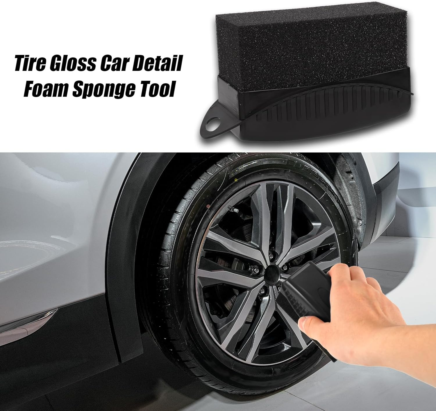 2Pcs Tire Shine Applicator, Reusable Tire Dressing Applicator Pad with Ergonomic Rectangular Box Auto Detailing Wheel Cleaner Tire Sponge Brush for Car Cleaning Supplies(Black) - Black image number 6