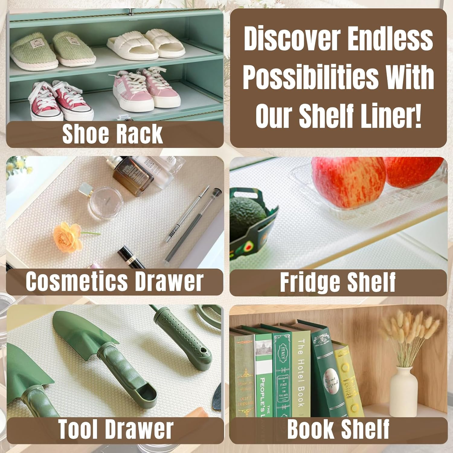 Shelf Liner, JOMWEN Non Adhesive Drawer Liners, Washable EVA Plastic Cupboard Pad Covering Undersink Mat Washable Fridge Lining Paper for Kitchen Cabinets, Pantry, Refrigerator (30 X 500 Cm) image number 1