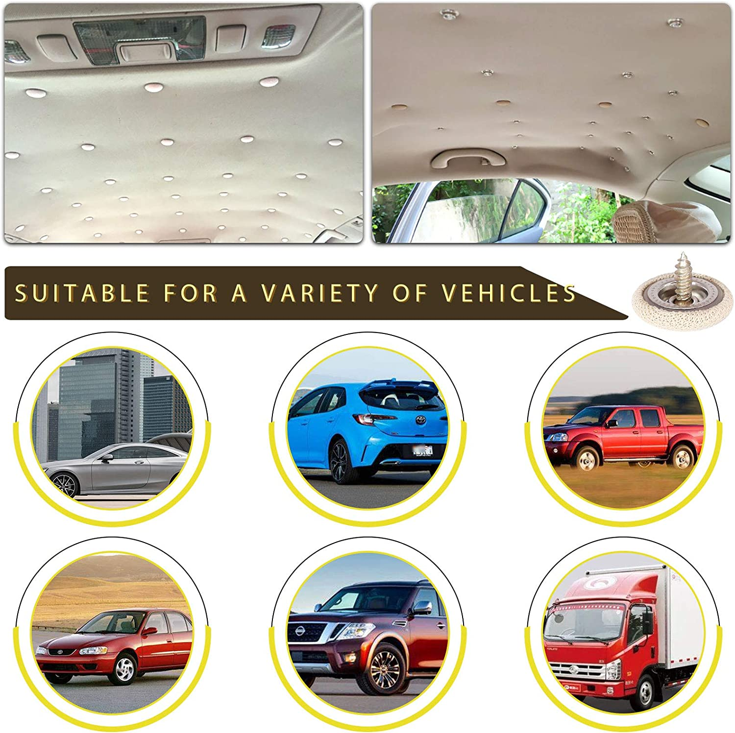 152Pcs Car Headliner Repair Kit with Headliner Repair Button Auto Roof Repair Snap Rivets and Installation Tool for Fixing Car Interior Ceiling Sagging Headliner for All Cars (Beige) image number 4