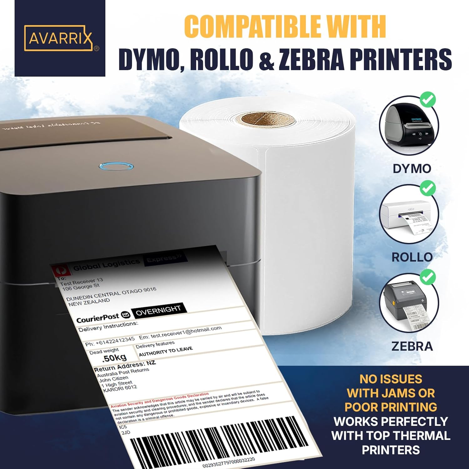 Avarrix Australia 4"X6" Thermal Shipping Labels 2 Pack, Direct Thermal, 220 Labels/Roll, Compatible with Dymo, Rollo, Zebra, Perforated, Permanent Adhesive, for Shipping, Logistics & E-Commerce
