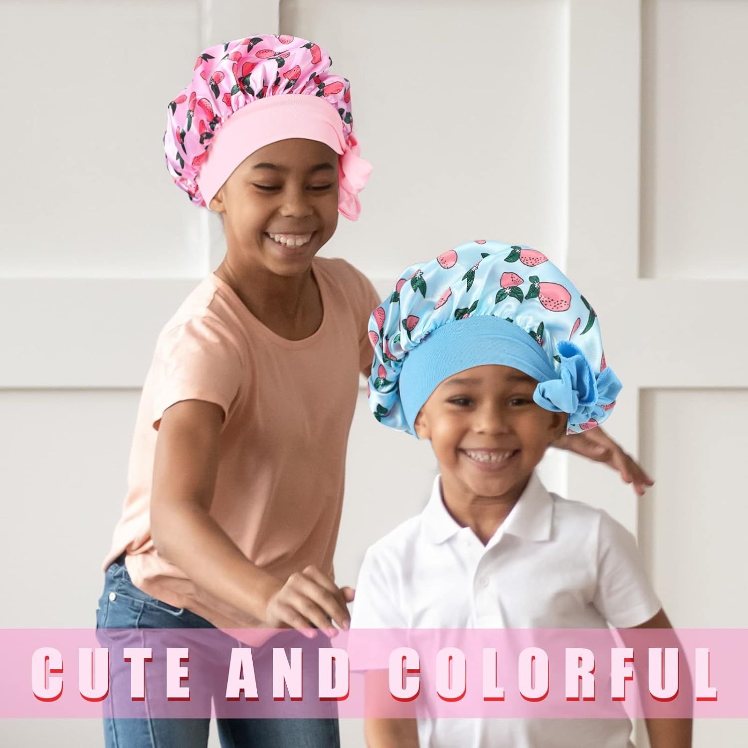 Eurzom 5 Pcs Kids Hair Bonnet Satin Long Cap for Girls Boys Kids Sleeping Tie Bonnet Soft Curly Hair Braid Cap Band for Dreadlocks Braid Afro 5 Styles(Medium) image number 5