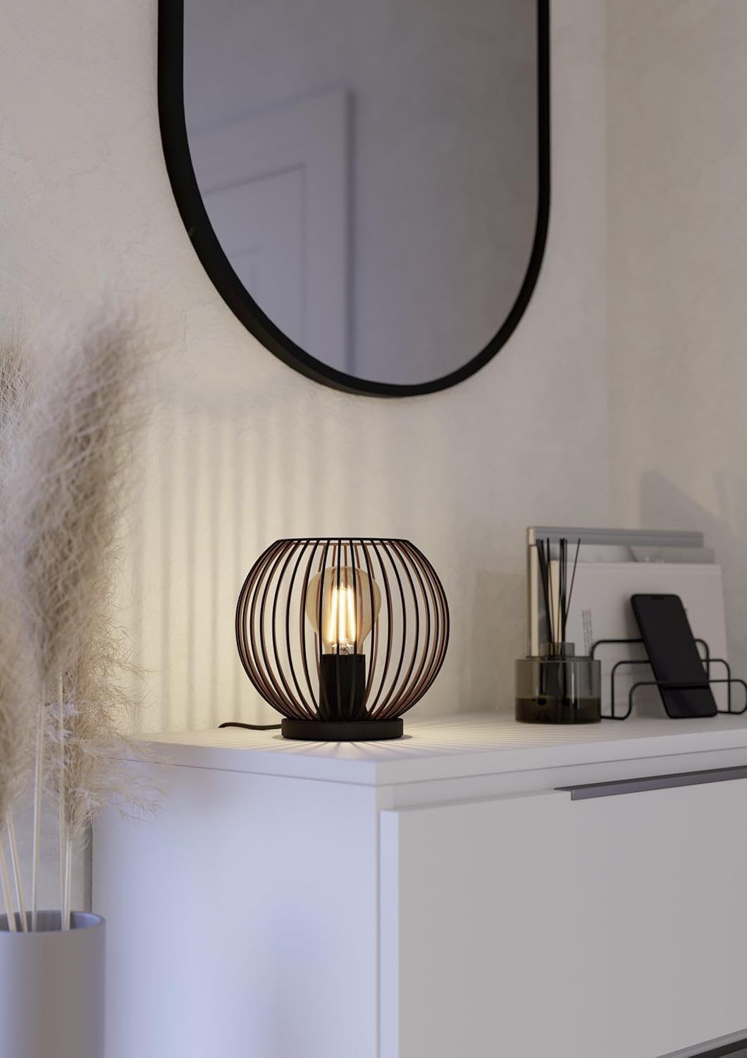 Eglo Bedside Lamp Almanzora, round Table Light Fitting, Living Room and Bedroom Lighting, Metal in Black and Copper, E27 Socket, &Oslash; 20 Cm image number 2