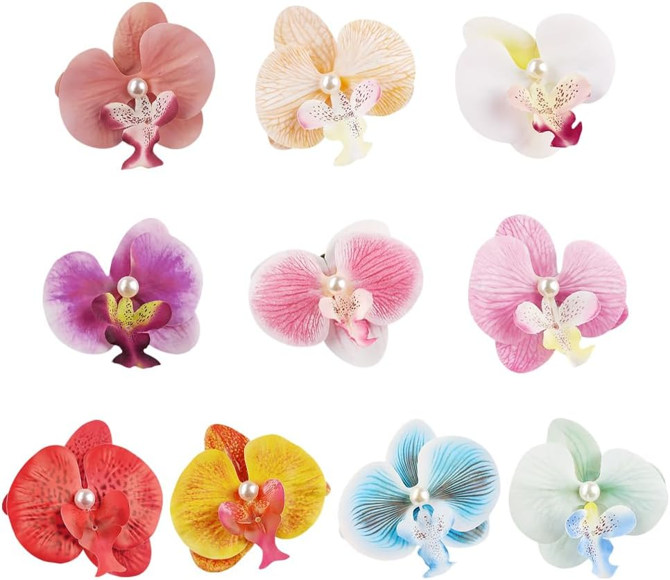 10Pcs Orchid Hair Clips Hawaiian Hair Flowers Bohemian Flower Hairpin Fabric Flower Hairpins Hair Clips Beach Wedding Bridal Hair Accessories