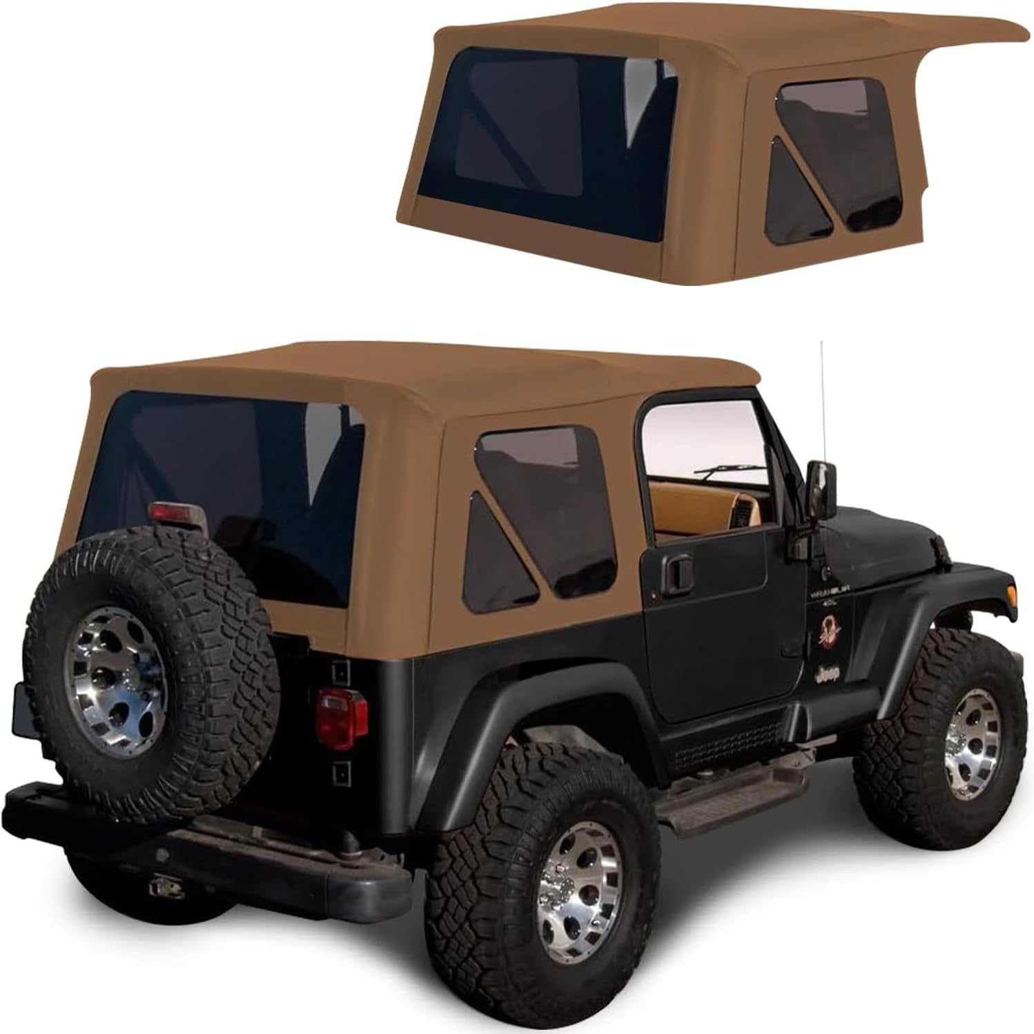 Sierra Offroad Soft Top for 1997 to 2006 Jeep Wrangler TJ - Black, Sailcloth Vinyl - 2 Door Jeep Soft Top with Rear Plastic Tinted Windows - Factory Precision Fit Replacement - No Upper Door Skins