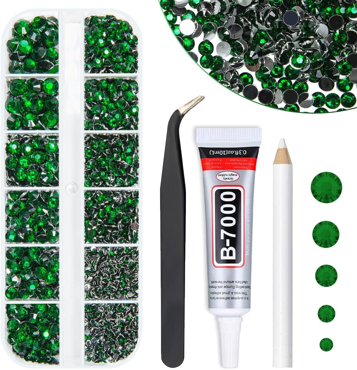 Qiipii Emerald Green Crystal Resin Rhinestone with Jewelry Glue B7000 for Stunning Craft 2Mm 3MM 4MM 5MM 6MM Flat Stones Diamonds Crystals Gems Nail Pendants Face Olh image number 3