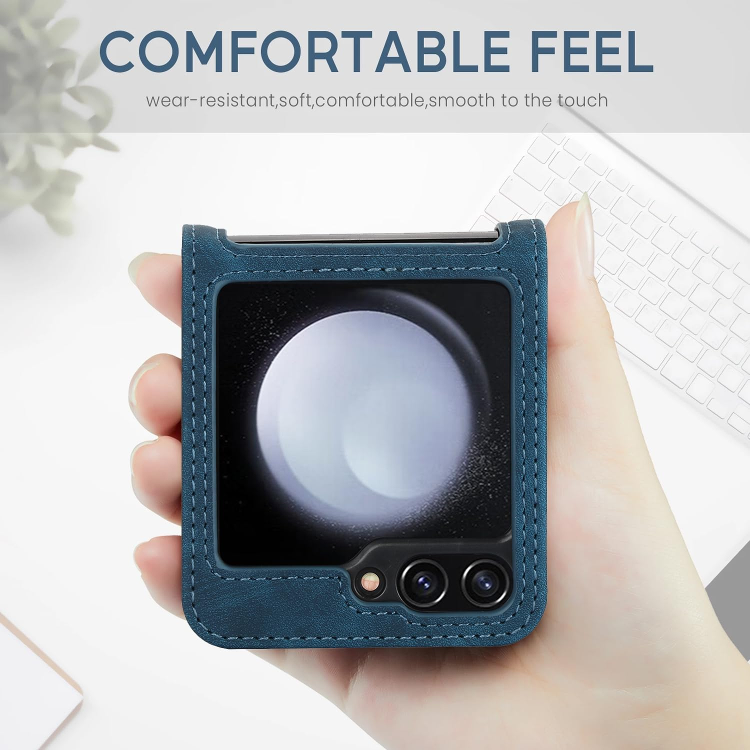 KQXG Case for Samsung Galaxy Z Flip 7 Fe/Samsung Galaxy Z Flip 6 - Shockproof Protective Case, Mobile Phone Case Made of Synthetic Leather, PC Inner - Blue image number 3