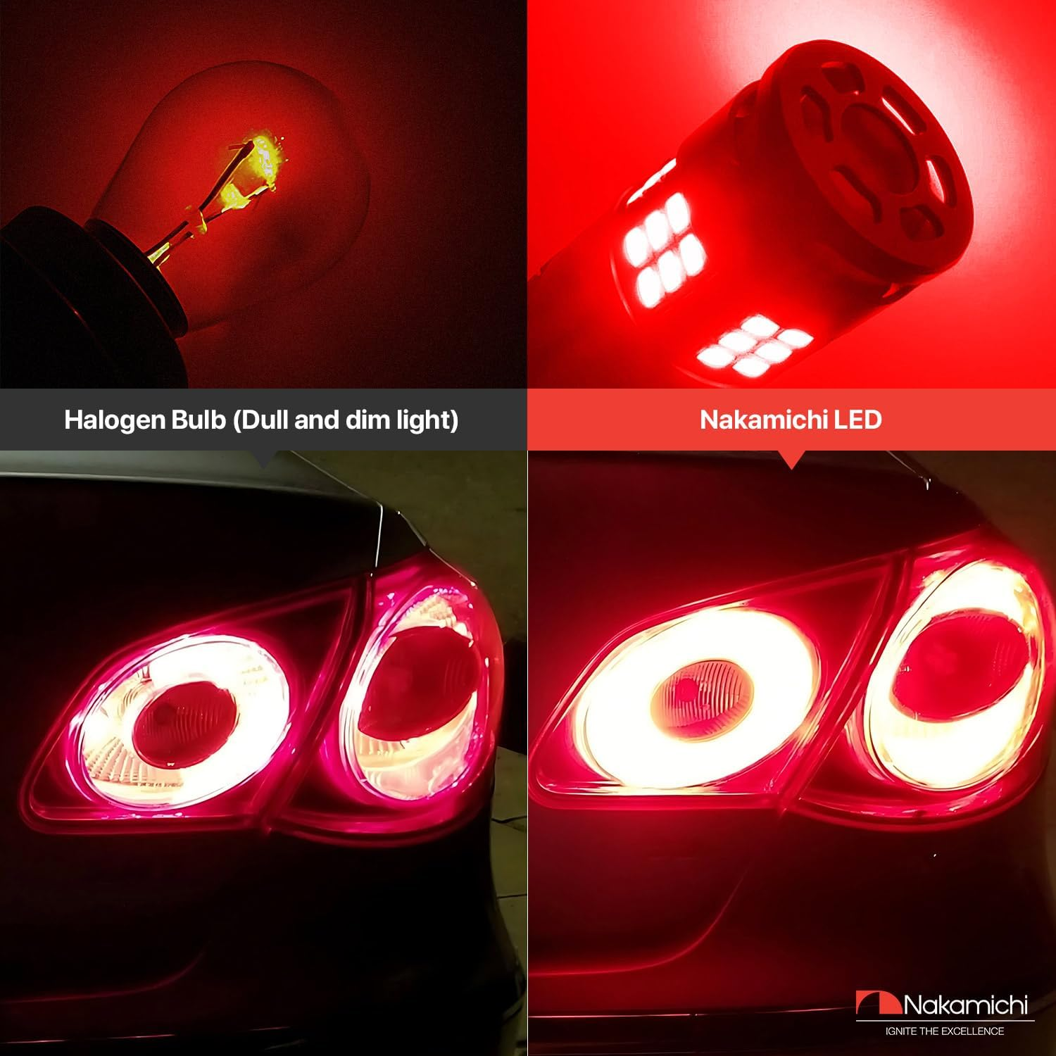 Nakamichi T20 7443 7441 7444 (W21/5W) Car LED Bulb 30-SMD 3020 Chip with Canbus Error-Free 12,000 RPM Fan for Brake Turn Signal Indicator Reverse Backup Tail Light (Monza Red, 30 Leds, Pack of 2)