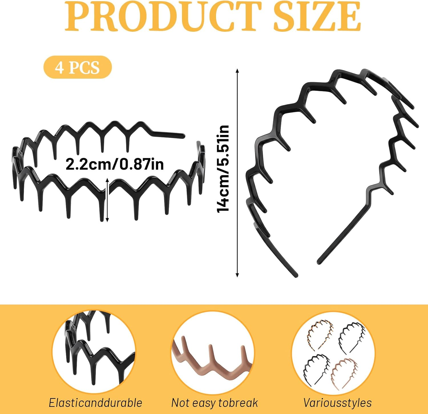 4 Pcs Headbands, Headbands for Women, Zig Zag Headband, Wavy Hair Bands for Women, Non-Slip Comfortable Head Bands, Multiple Colors Available image number 1