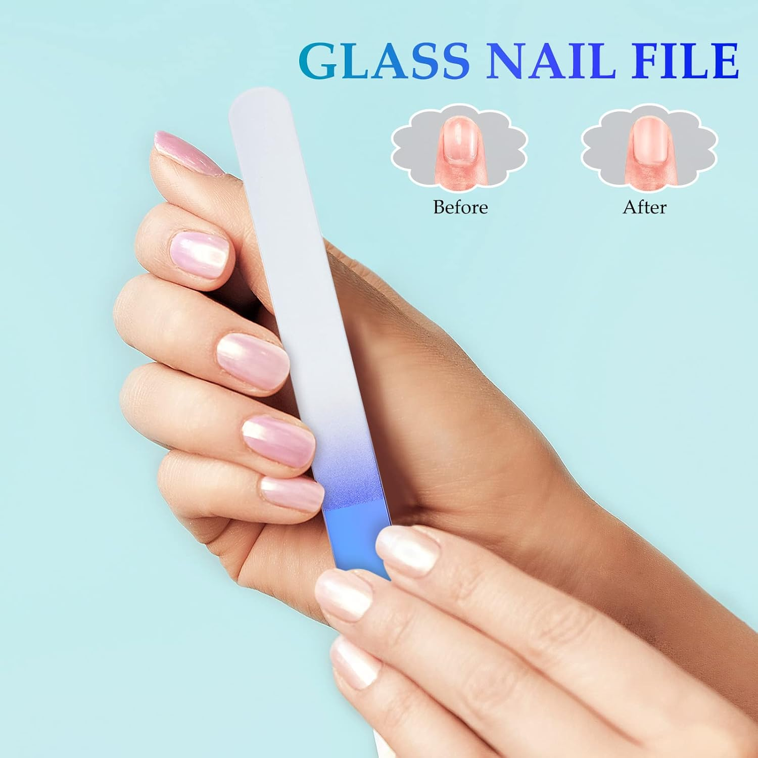 4 Pcs Glass Nail File Set Nail Files and Cuticle Pusher Double Sided Crystal Fingernail Buffers for Women Natural Fingernail Manicure Pedicure Toenail Buffer Cuticle Trimmer