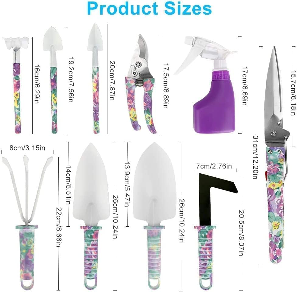 Garden Tools Set, 10 Pieces Gardening Gifts Stainless Steel with Storage Case with Garden Trowel Pruners, Rake, Shovel, Trowel, Sprayer, and More -Garden Gifts for Men & Women (Purple 10Pcs Set) image number 4