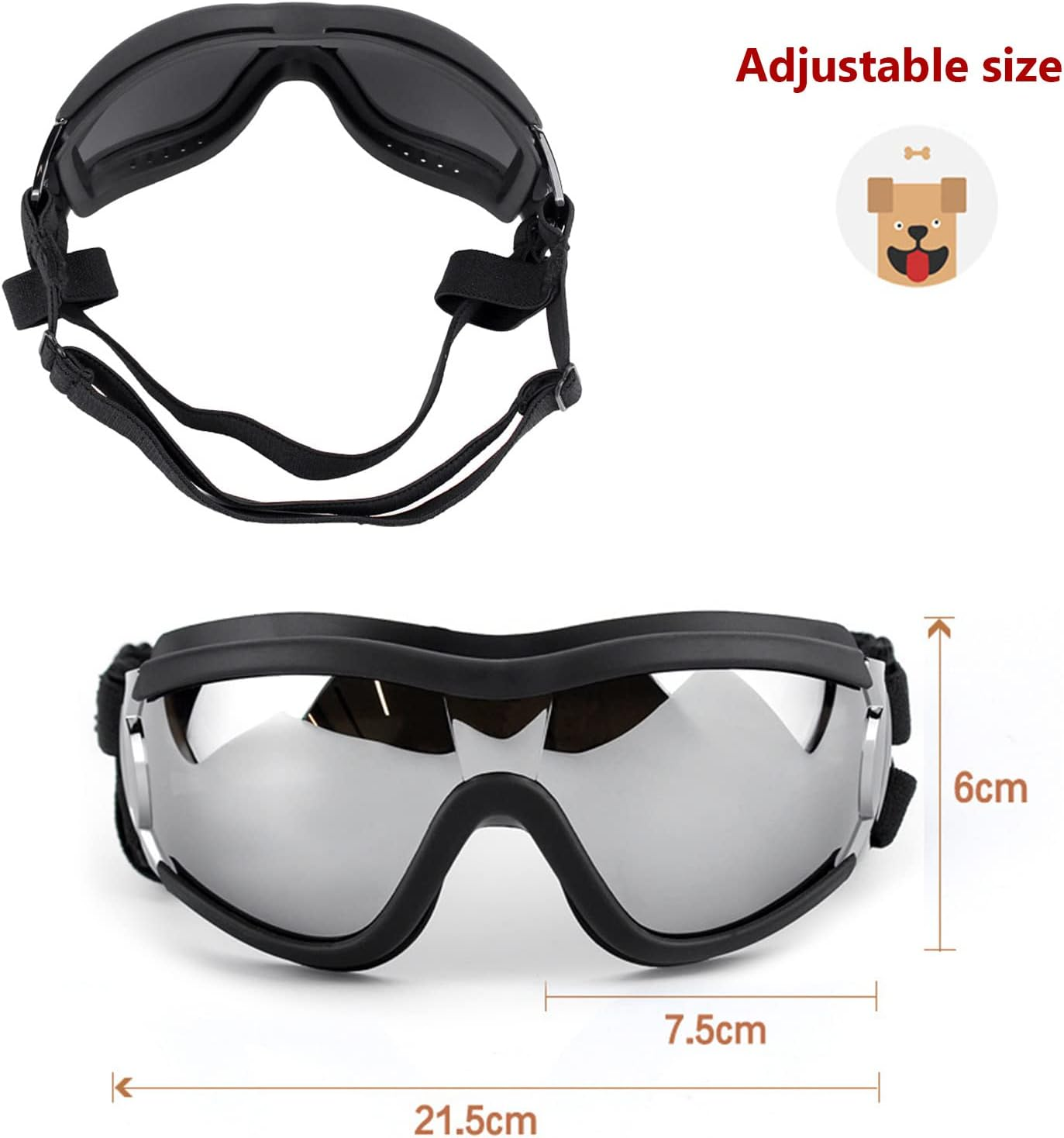 WISTOM Dog Sunglasses and Goggles with Adjustable Strap for Travel, Skiing, and Anti-Fog Snow Protection - Pet Eyewear for Medium to Large Dogs image number 3
