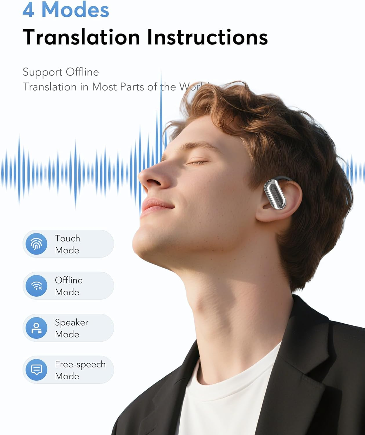 AI Language Translation Earbuds Real-Time, 144 Languages & Accents, Audifonos Traductores Ingl&eacute;s Espa&ntilde;ol, Compatible with Ios & Android, Ideal for Travel, Business, Learning (Deep Black) image number 5