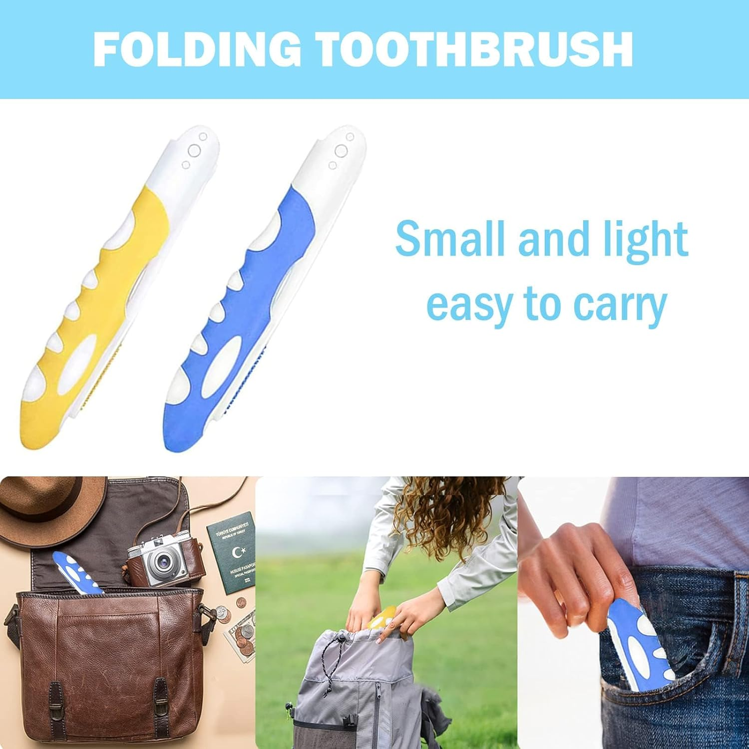 2-Pack Folding Travel Toothbrushes &ndash; Soft Bristle, Compact & Portable Toothbrush for Camping, Hiking, Business Trips & Daily Use