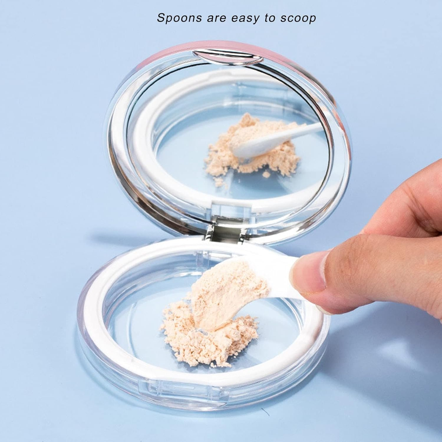 Ejoyous Portable Loose Powder Case (ABS Material) with Powder Puff/Mesh Sifter/Hd Mirror, Leak Proof Sealed Design, for Blush/Foundation Refill DIY Makeup Storage image number 3