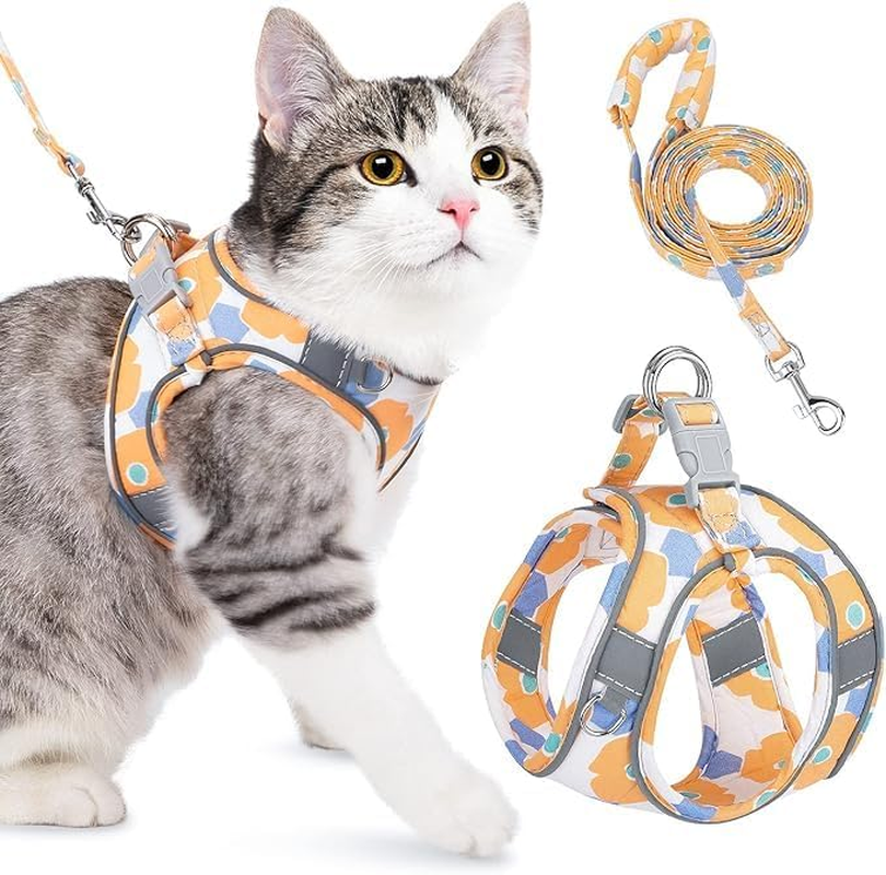 Slowton Cat Harness and Leash for Walking, Adjustable Escape Proof Vest Harness for Kitten with Reflective Strips Lightweight Step-In Jacket for Cats Puppy Small Pet Traveling Hiking