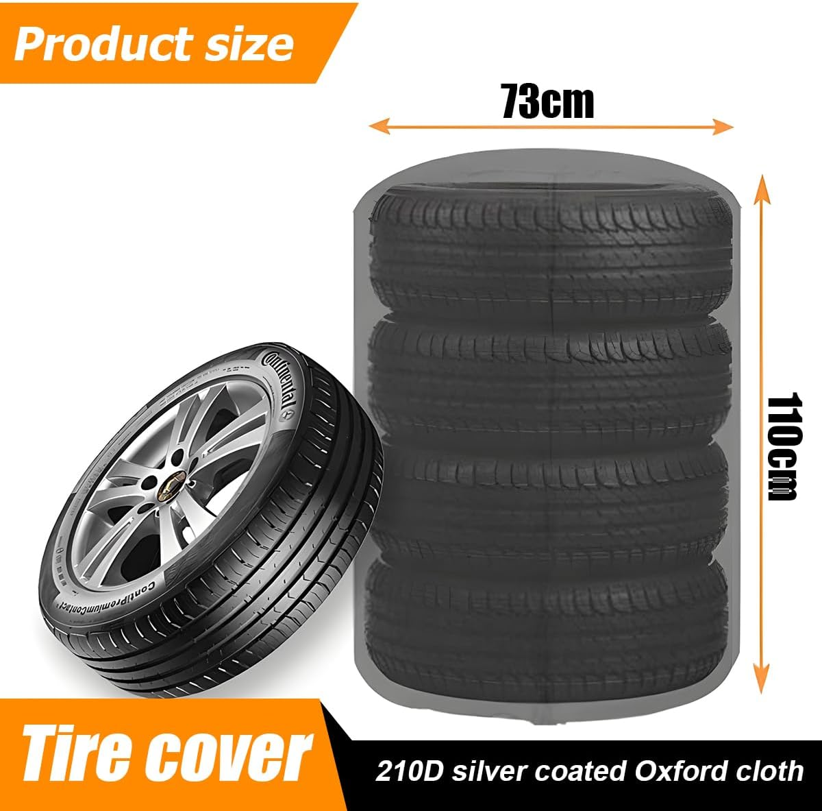 JNNJ Waterproof Tyre Storage Bag, Car Tyre Covers for Storage, Anti-Dust Storage Bag for Car Tyres, 210D Car Wheel Bags, Tyre Cover, Car Accessories (Black) - Black image number 6