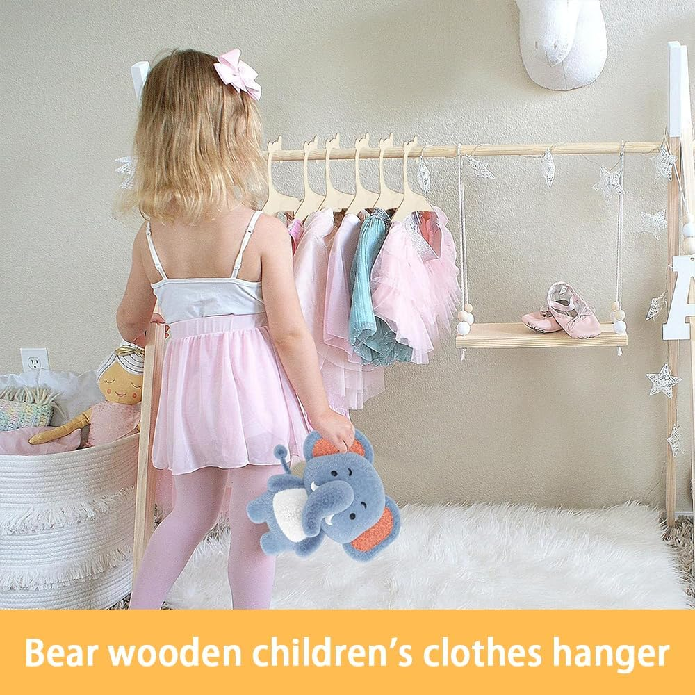 20 Pack Kids Wooden Hangers, 22 CM Mini Toddler & Baby Clothes Hangers with Cute Bear Ears for Boys & Girls, Infant & Children Closet Organizer image number 6