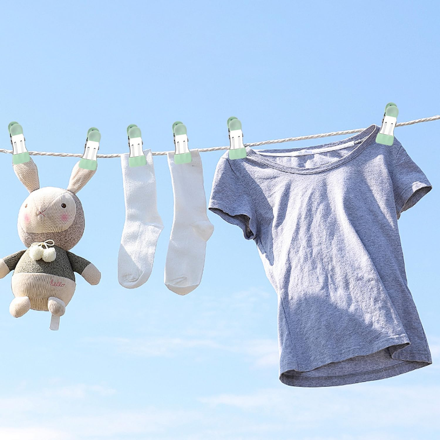 H HOME-MART 48 Pack Heavy Duty Clothes Pins - 2.17" Stainless Steel Metal Clips with Rubber Grips, Multi-Use Chip/Bag Clips for Laundry, Photo Drying, Food Storage, Clothesline & Kitchen (48 Count)