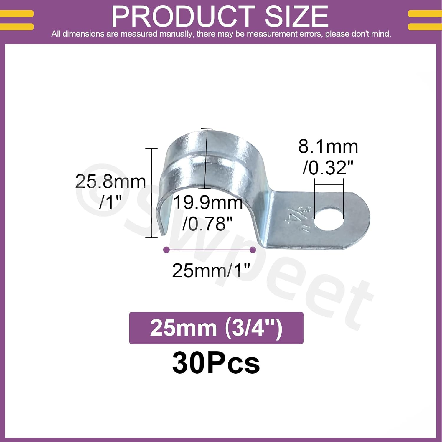 Swpeet 30Pcs 1"(25Mm) Zinc Plated One Hole EMT Pipe Strap Kit, Pipe Straps U Bracket Tube Strap Pipe Clamp 1 Hole Snap on Pipe Strap Conduit Clamps Tension Clips for Fixing EMT Conduit Pipe image number 2