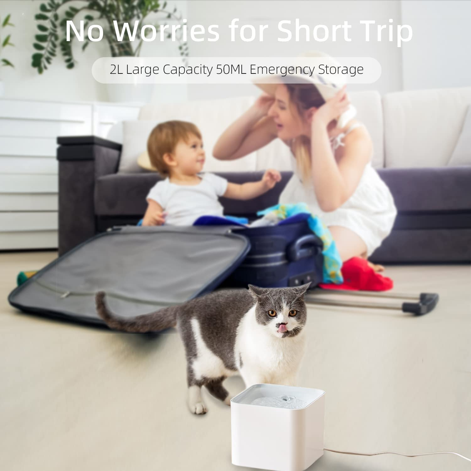 Pet Water Fountain, Kakeyrun Pet Water Dispenser Automatic Pet Drinking Fountain with Wireless Pump, Super Quiet Dispenser for Cats Kitty Dogs Multiple Pets 67 Oz/2L image number 4