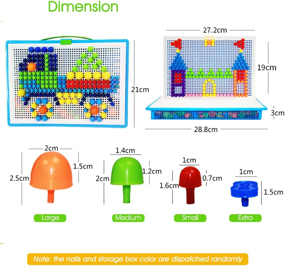 Lemical 380 PCS Creative Jigsaw Puzzle Mushroom Nails Pegboard Mosaic Kit Develop Intelligence Educational DIY Building Block Brick Toy for Kids -Upgraded Version image number 4