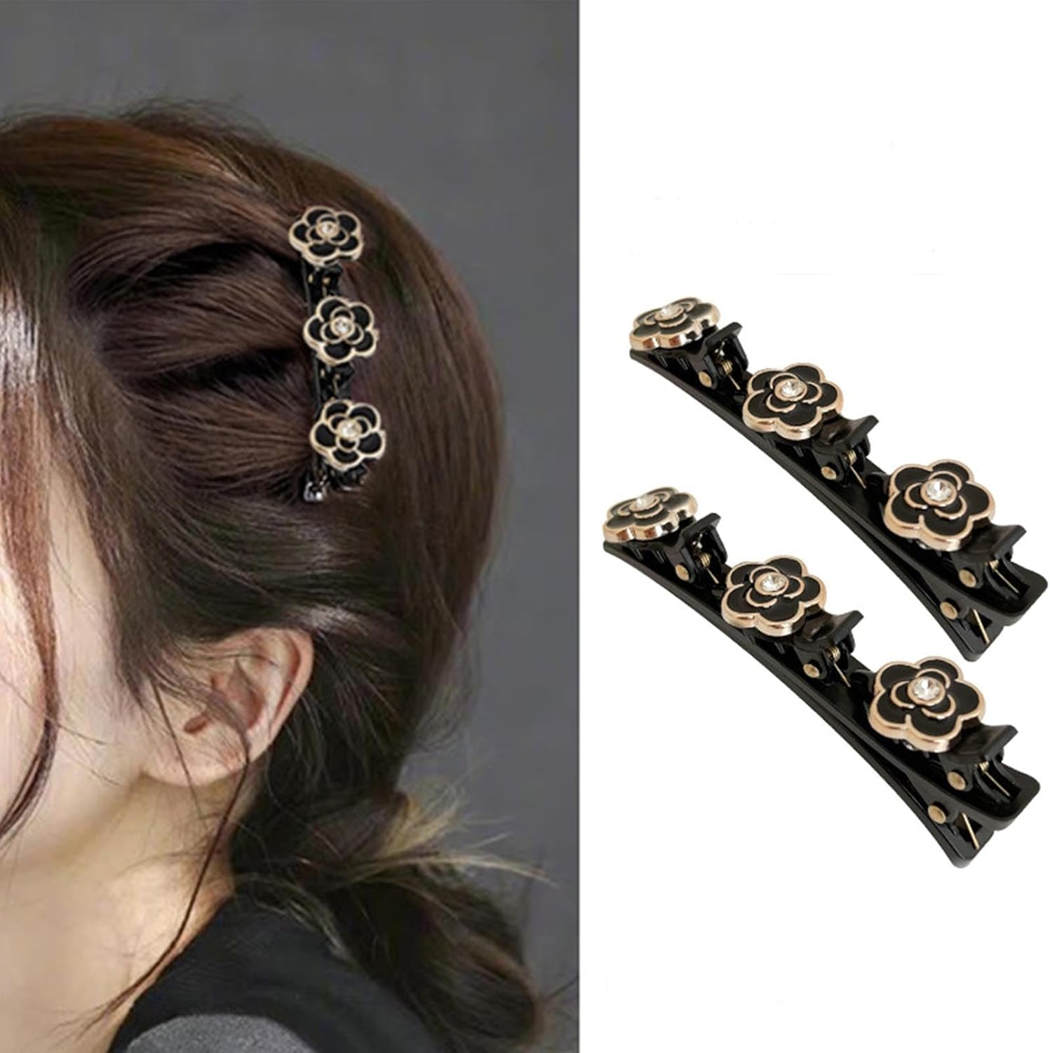 Braided Hair Clips with Sparkling Crystal Stone and 3 Small Clips Pearl-Shaped Hairpin Duckbill Clip Braided Hair Clip with Rhinestones for Women as a Gift (Style:E) image number 5
