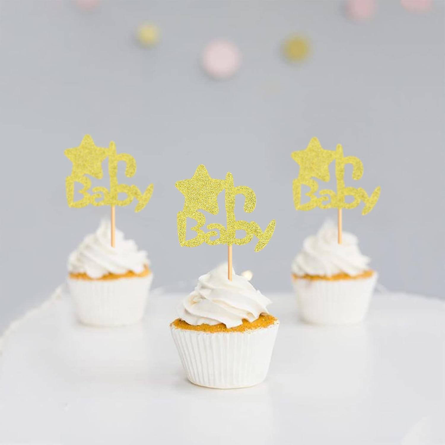 24 Pack Star Oh Baby Cupcake Toppers Baby Shower Theme Party Decoration Baby Gender Reveal Cupcake Picks Birthday Cake Decorations Supplies Gold image number 4