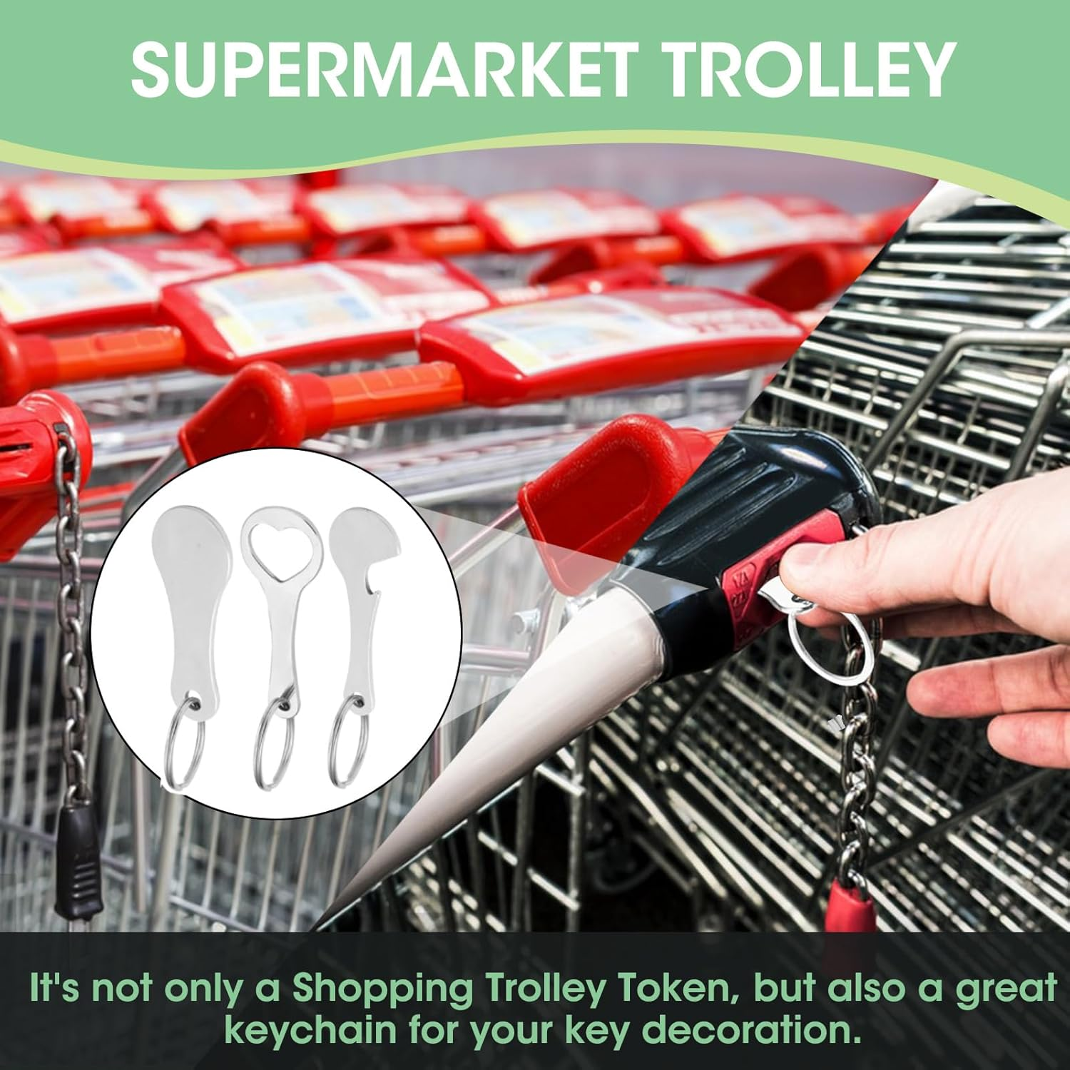 4 Pcs Stainless Steel Shopping Trolley Token Remover with Aluminium Alloy Key Ring, Portable Shopping Trolley Token Remover Tool for Unlocking Carts & Opening Bottles image number 5