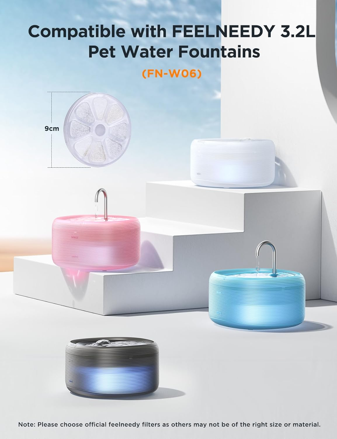 FEELNEEDY 6 Pack Cat Water Fountain Filter & 6 Pack Pump Filter Sponges Replacement, Pet Water Fountain Filter for 108 Fl Oz/3.2L Cat Water Fountain FN-W06 (6 Pack Filters) image number 1