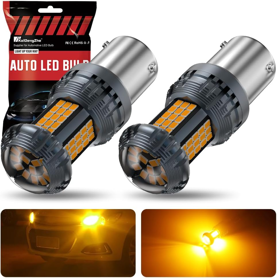 Kaidengzhe 1156 BAU15S LED Bulbs, Newest Upgrade 12V PY21W Amber LED CANBUS Error Free anti Hyper Flash 24V 2641A 12496 7507AST Yellow LED Bulb with Projector Replacement for Turn Signal Lights, 2PCS