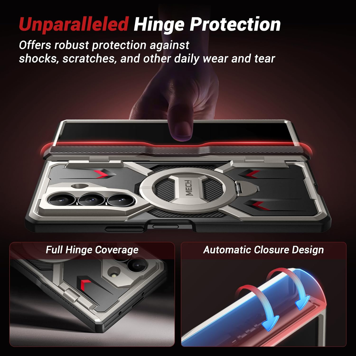 TONGATE 360&deg; Spin Magnetic Stand for Z Fold 7 Case with Privacy Screen Protector, [Compatible with Magsafe] [Anti Spy] [360&deg; Ring Holder] Full-Body Shockproof Case for Samsung Galaxy Z Fold 7, Tigray image number 5