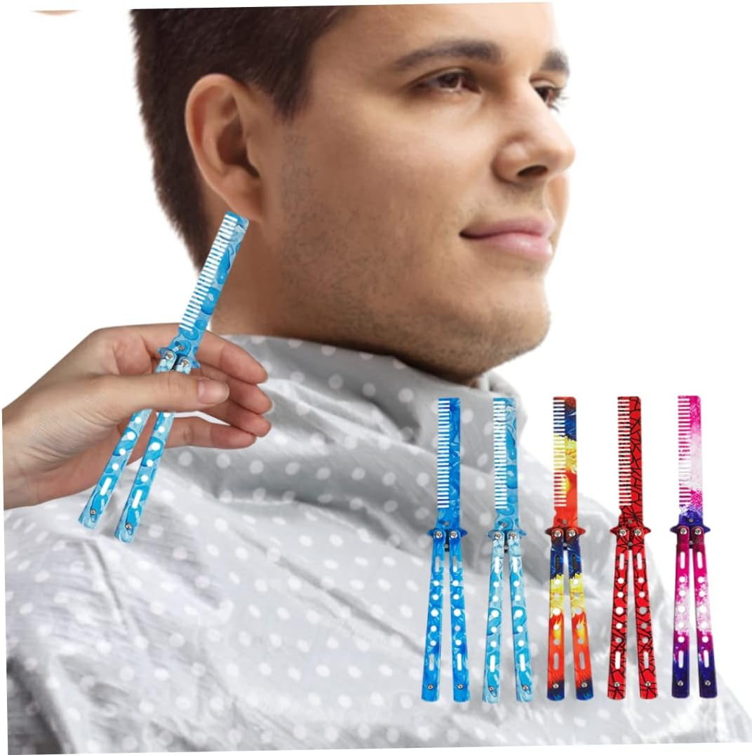 Comb Trainer Stainless Steel Unsharpened Slice Butterfly Training Comb for Beginner Aqua Blue Practice Comb Trainer Butterfly Training Comb Steel Folding Comb