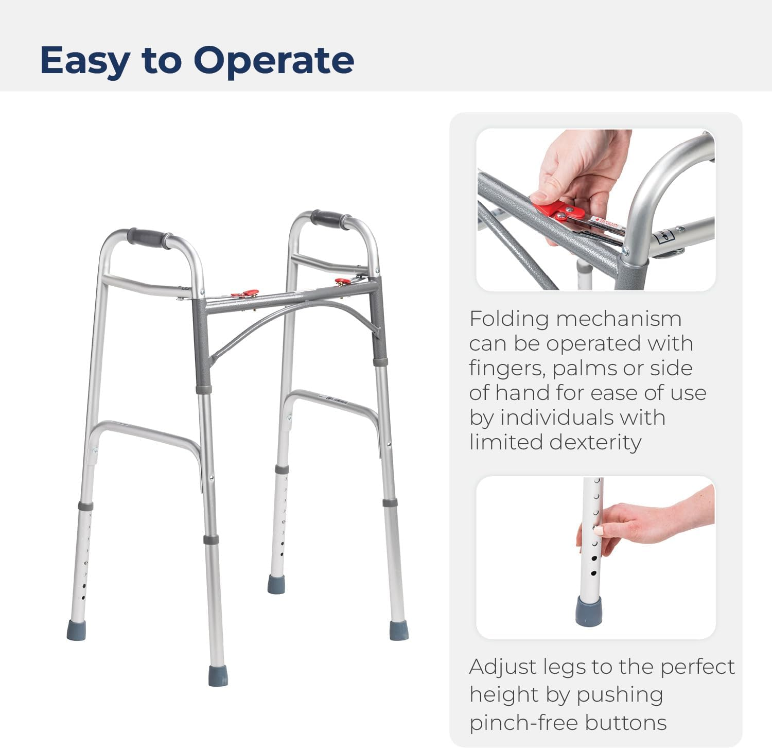 Drive Medical 10200-1 Deluxe Two Button Folding Walker, Silver image number 6