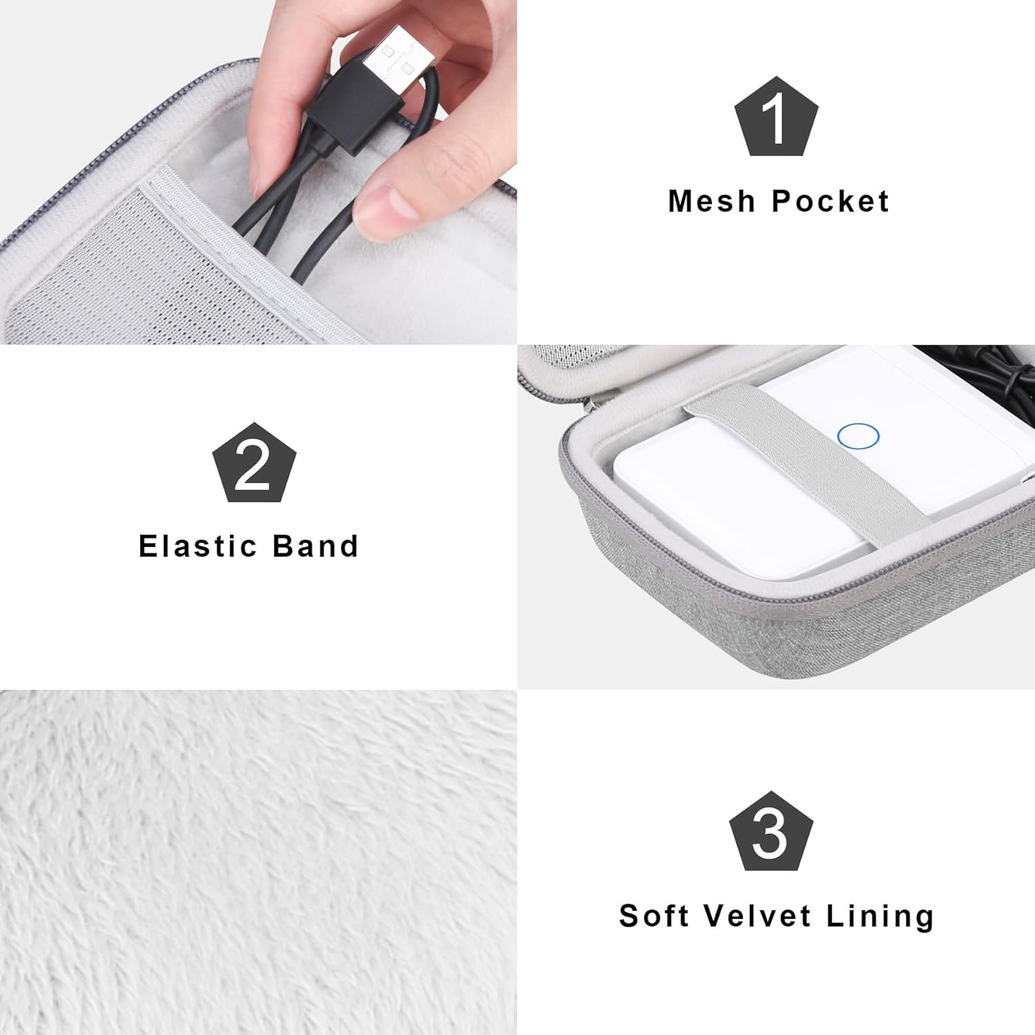 Canboc Hard Carrying Case for JADENS D110 Label Maker Machine, Portable Bluetooth Label Printer Box, Zipper Mesh Bag Fits Label Paper and Charging Cord,Grey - A-Mint Green image number 7