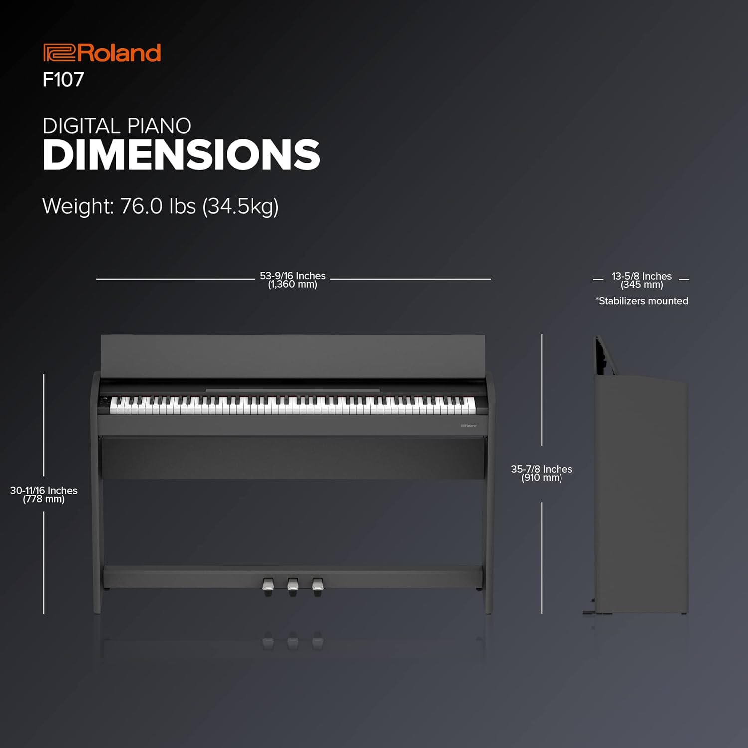 Roland F107 Digital Piano | Streamlined and Affordable Home Piano with Attractive Modern Design | Perfect for Beginners | Class-Leading Sound and Playability | Onboard Bluetooth&reg; & More image number 2