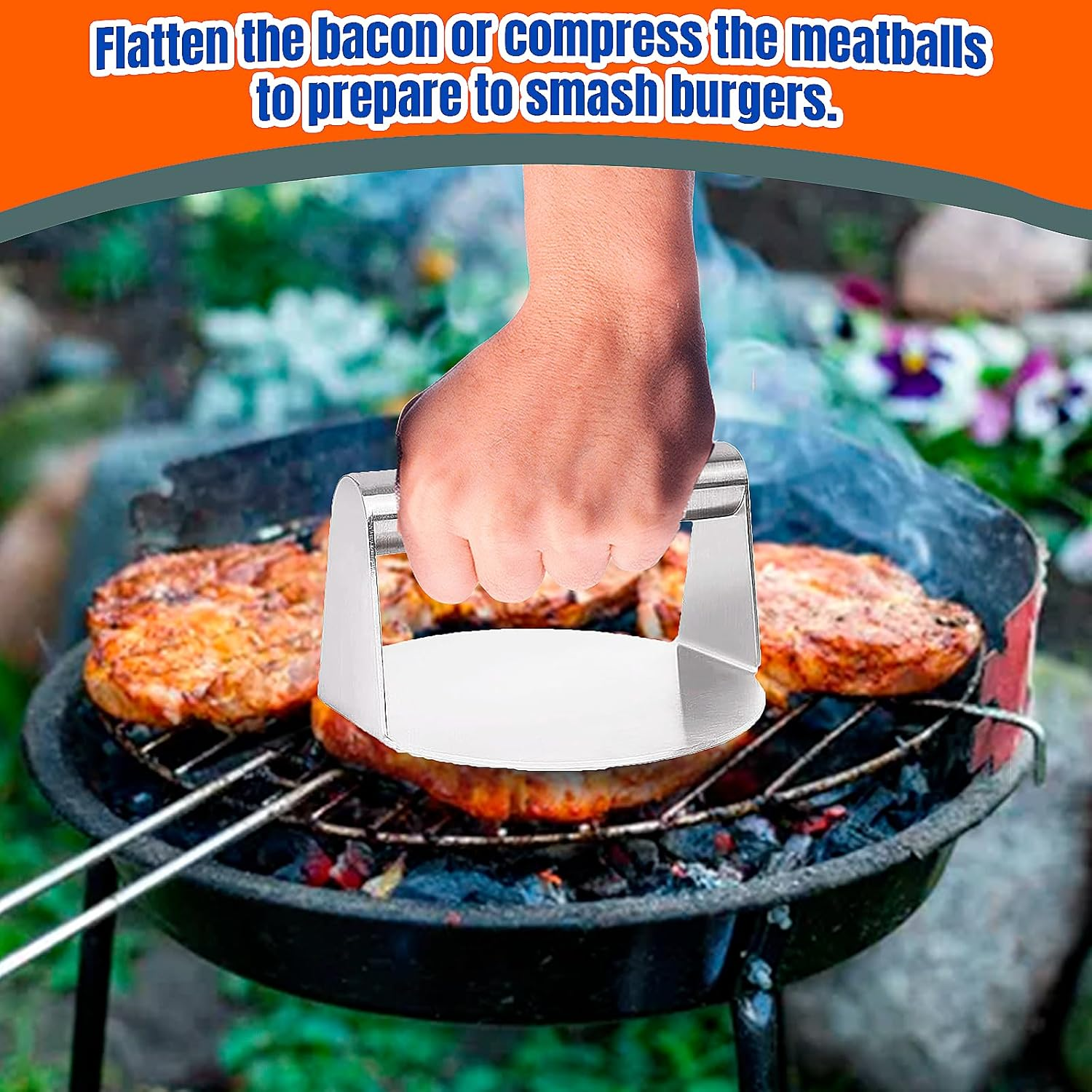 430 Stainless Steel Burger Press Kit with Burger Flipper, Cheese Melting Dome & 50 Wax Discs, Burger Smasher with Smash Burger Press, Protein Press, BBQ Smash Burger Kit for Burger (4Pcs) image number 6