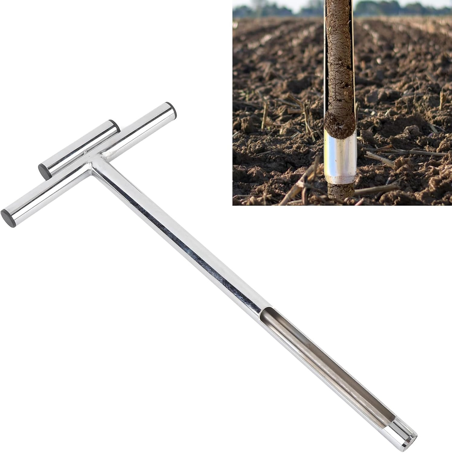 Soil Sample Probe, T Handle Soil Sampler Tool with 2 Sample Bags, Stainless Steel Soil Test Kits for Lawn Plant Garden Farm Soil Sampling