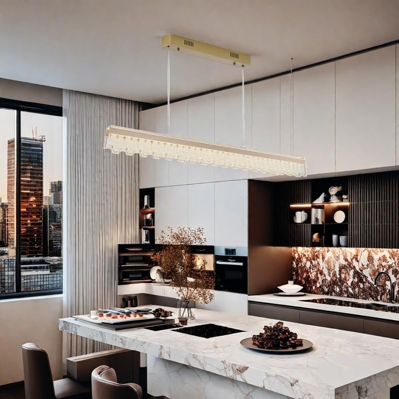 BAMDECOR A188 Nordic Dual Linear Dimmable Acrylic Kitchen Dining Table Pendant Light Minimalist Modern Lighting (Gold) image number 4