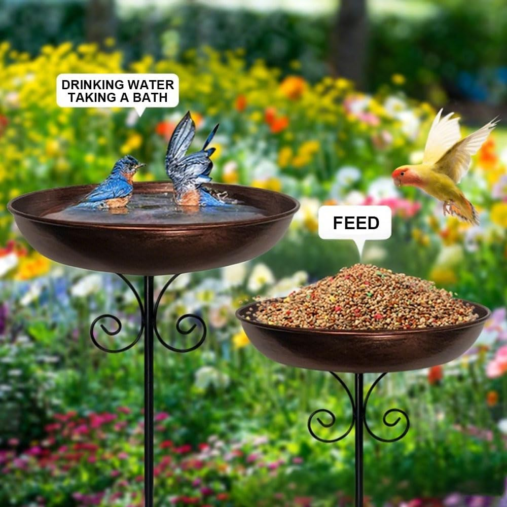 HPAMR Garden Metal Bird Bath, Vintage Freestanding Birdbath, 80CM Metal Bird Bath for Outside, Gardens Birdfeeder Stake Decoration, Standing Bird Feeder Bath for Yard, Lawn, Garden