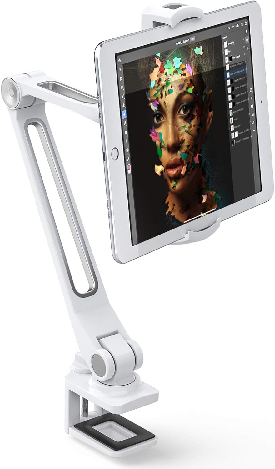 Abovetek Sturdy Ipad Holder, Aluminum Long Arm Ipad Tablet Mount, 360&deg; Swivel Tablet Stand & Phone Holder with Bracket Cradle Clamps 4-11" Devices for Kitchen Bedside Office Desk Showcase Display