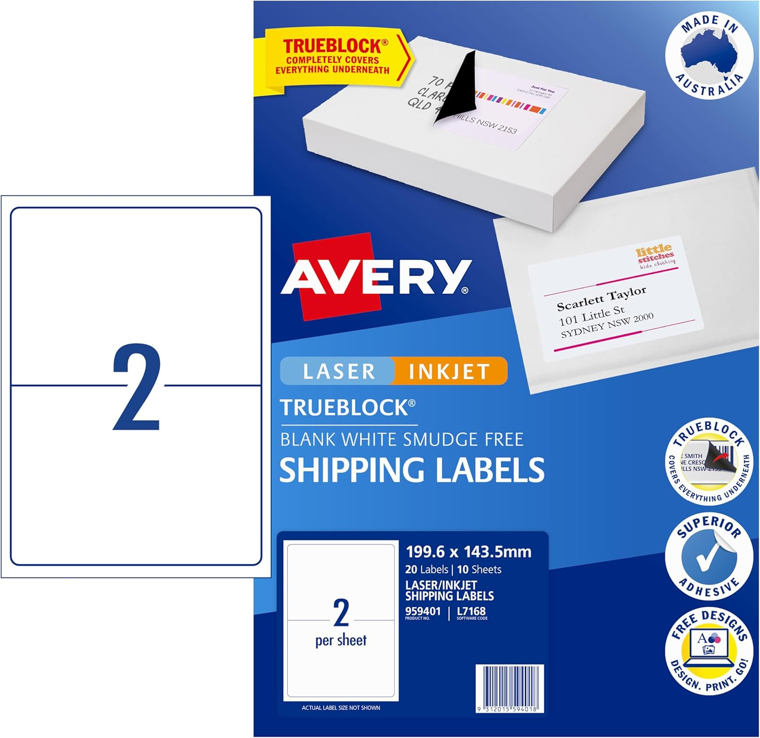 Avery Printable Blank A4 Shipping Labels, 99.1 X 67.7 Mm, White, 80 Customisable Labels (959403) image number 6