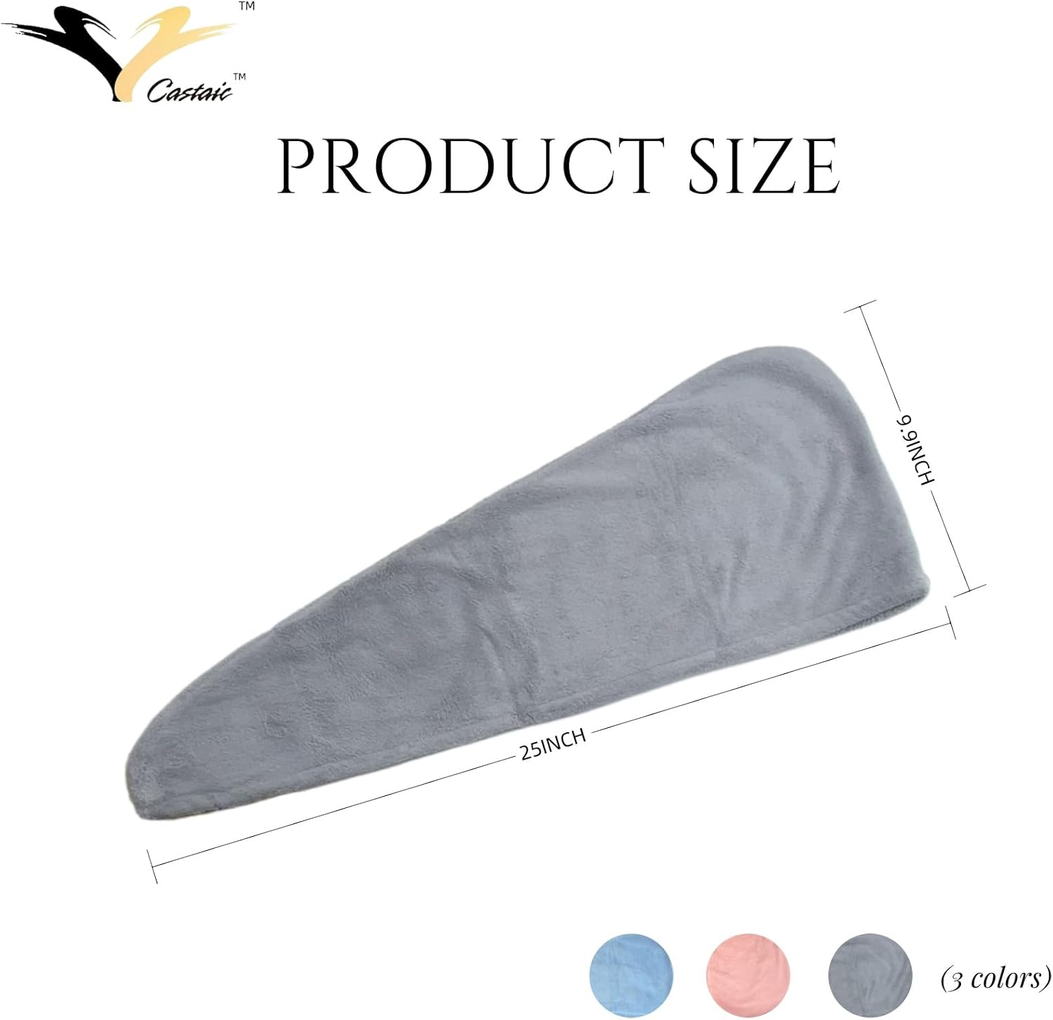 Castaic 3Pcs Microfiber Hair Towel Wrap, Hair Drying Towel with Button Design for Curly, Long & Thick Hair anti Frizz, Super Absorbent Twist Turban for Women (Gray+Pink+Blue) image number 3