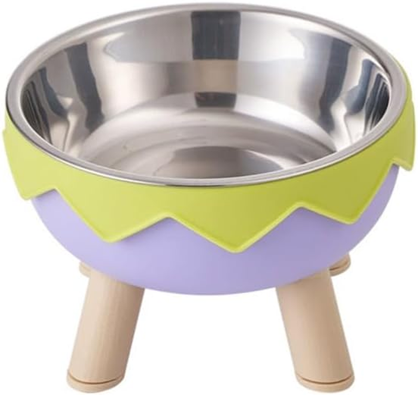 AIMALL Raised Eggshell Pet Bowl for Cats and Small Dogs &ndash; 5.6In Elevated Macaron Colour Stainless Steel Feeding Bowl with Neck Protection and Non-Slip Base