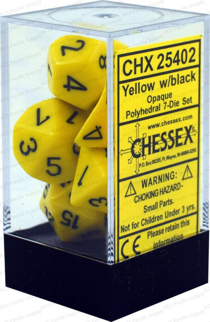 Chessex CHX 25402 Opaque Polyhedral Yellow/Black 7-Die Set image number 1
